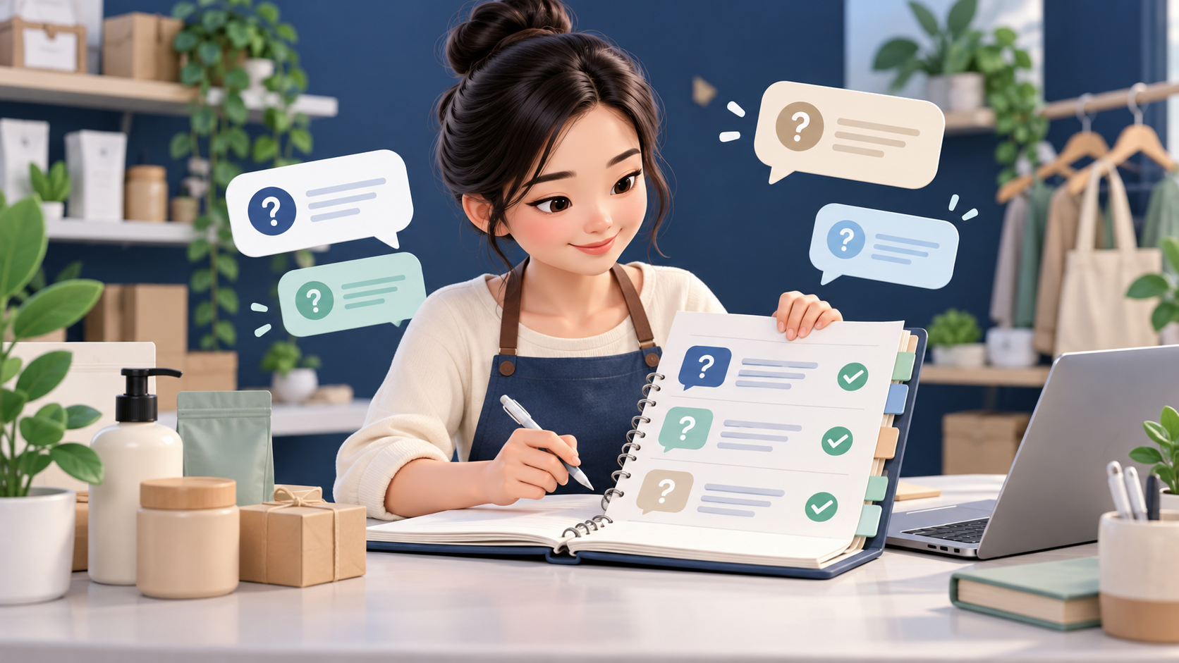 Minh họa người bán sắp xếp các câu hỏi thường gặp vào tài liệu dùng chung của cửa hàng.
