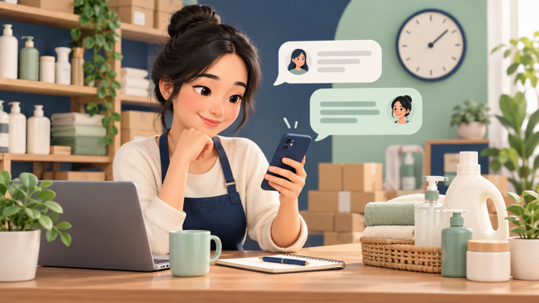 Minh họa người bán xem lại cuộc tư vấn trước khi quyết định nhắn cho khách.