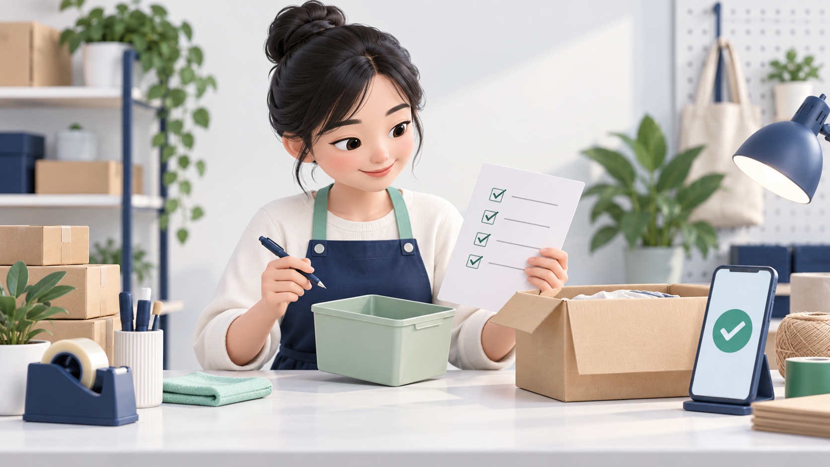 Minh họa người bán đối chiếu phiếu đơn hàng với sản phẩm trước khi giao.